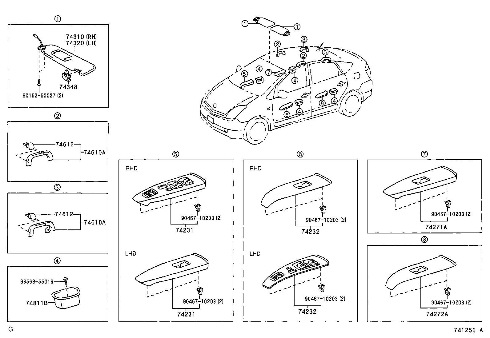 Кнопки стеклоподъёмников водительской двери для Тойота Приус 2005-2011