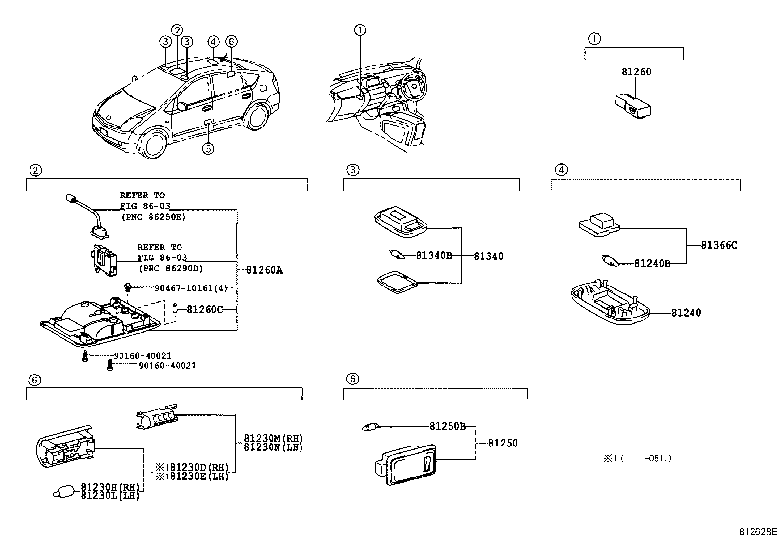 Фонарь салона для Тойота Приус 2005-2011