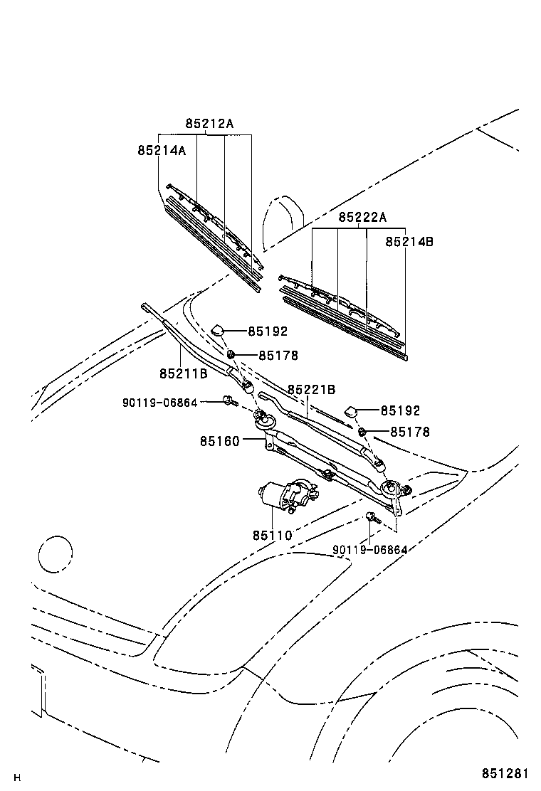 Трапеция переднего стеклоочистителя для Тойота Приус 2005-2011