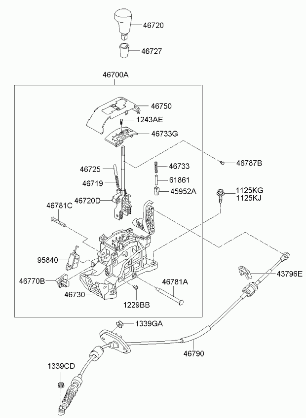Трос переключения скоростей, автомат для Киа Сид 2006-2010 