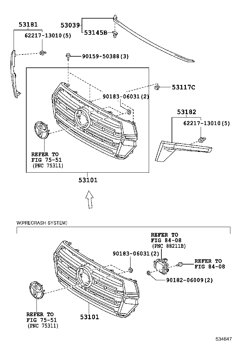 Решетка радиатора для Тойота Ленд Крузер 2015-2018