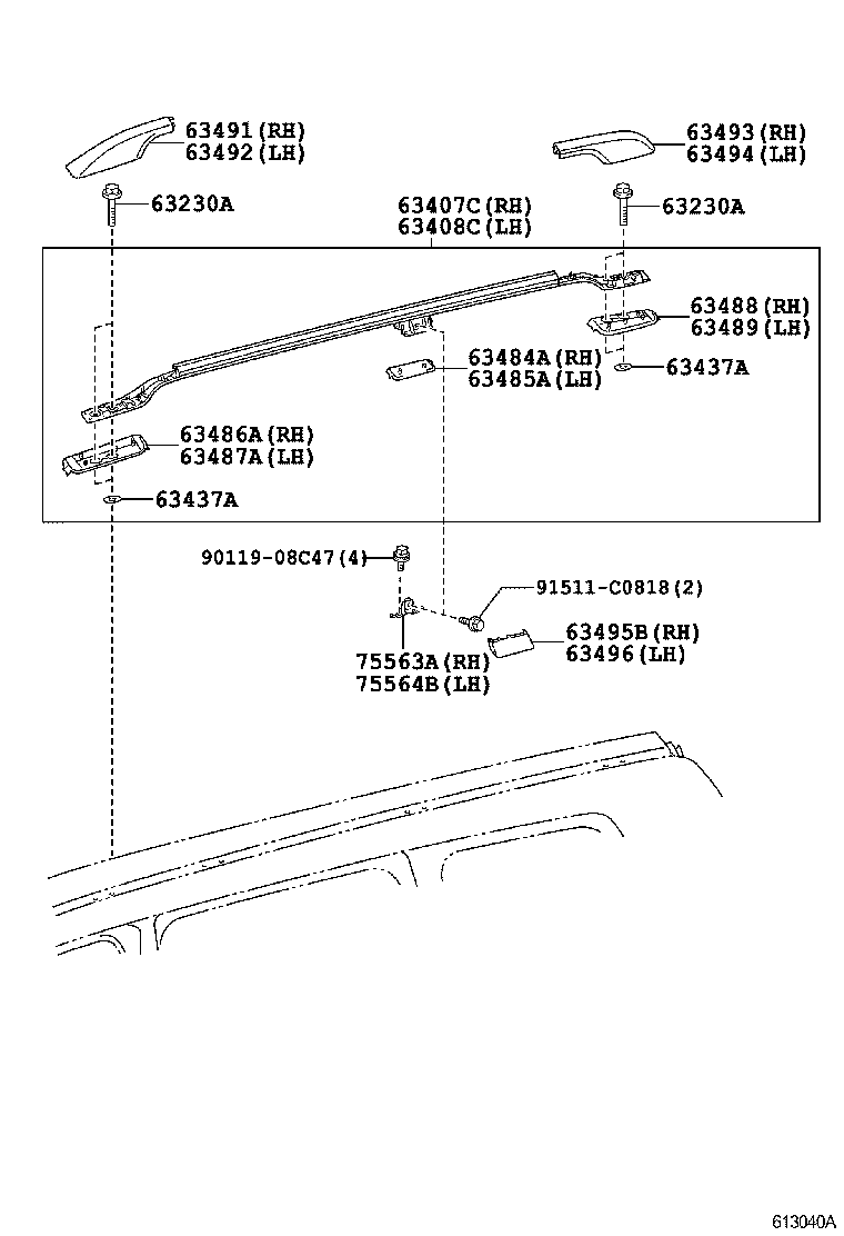 Рейлинг левый для Тойота Ленд Крузер 2015-2018