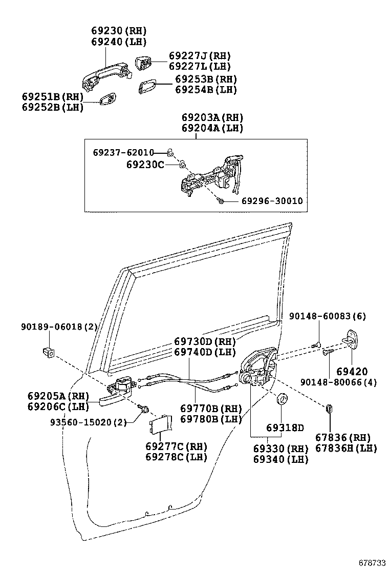 Ручка задней правой двери для Тойота Ленд Крузер 2015-2018