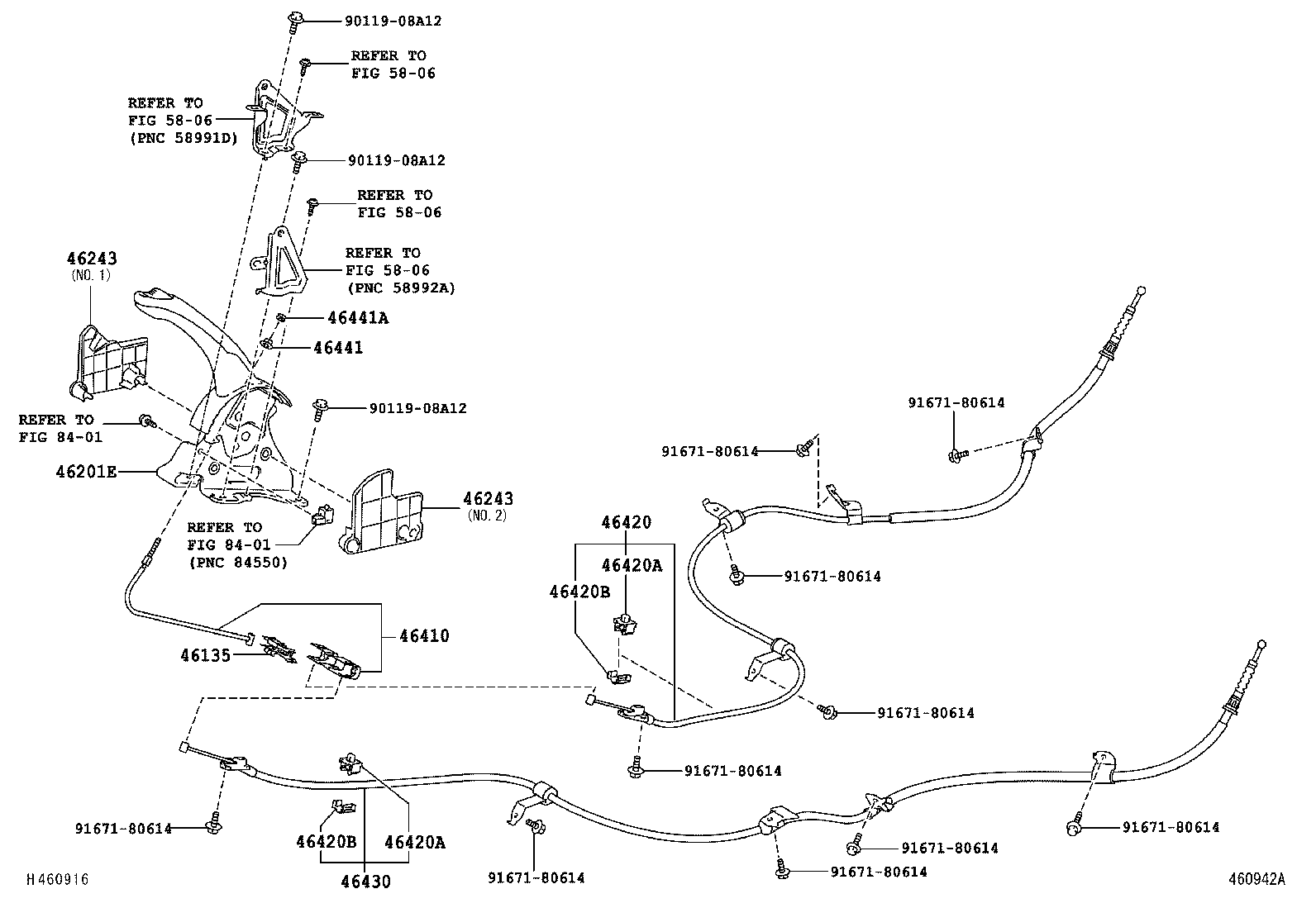 Трос левый стояночного, ручного тормоза для Тойота Аурис 2006-2010