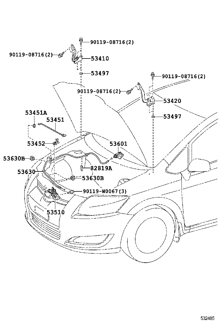 Замок капота для Тойота Аурис 2006-2010