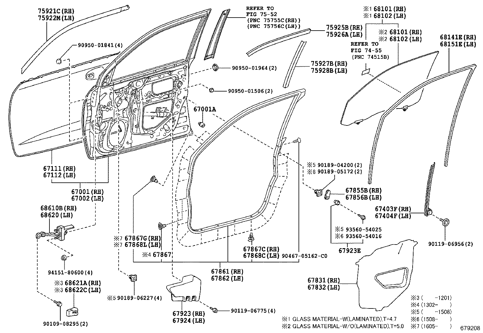 Стекло передней левой двери для Тойота Ленд Крузер 2007-2012