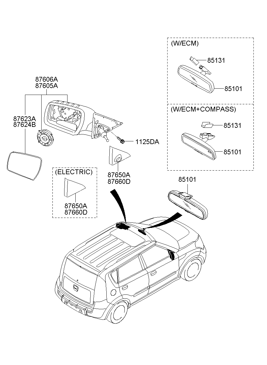 Зеркало боковое левое для Киа Соул 2008-2011