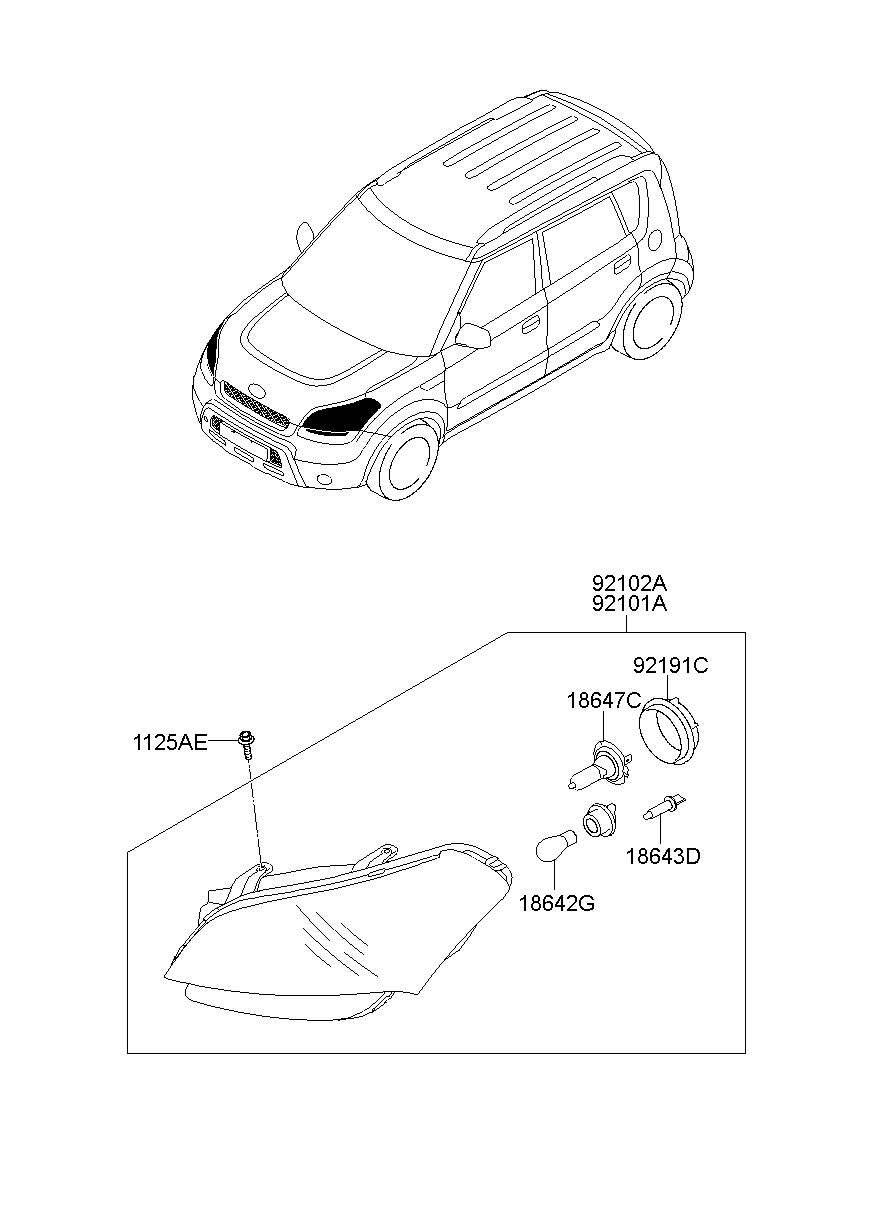 Фара левая в сборе для Киа Соул 2008-2011