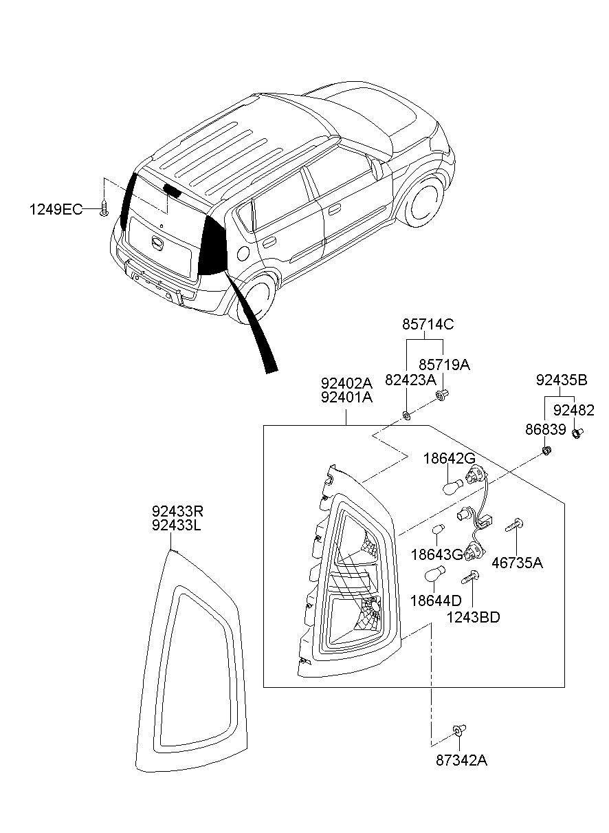 Фонарь задний левый на крыле для Киа Соул 2008-2011