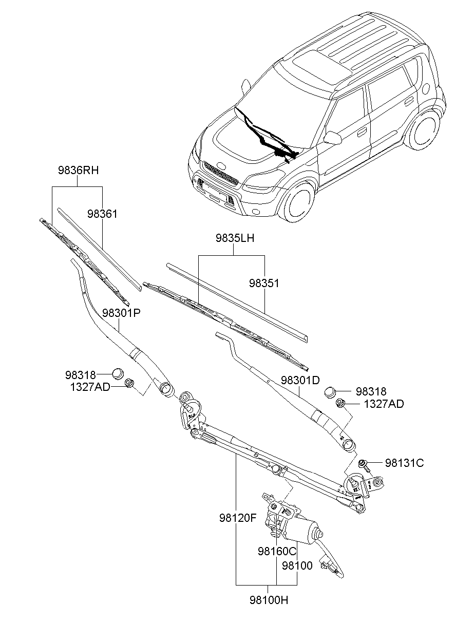 Трапеция переднего стеклоочистителя для Киа Соул 2008-2011