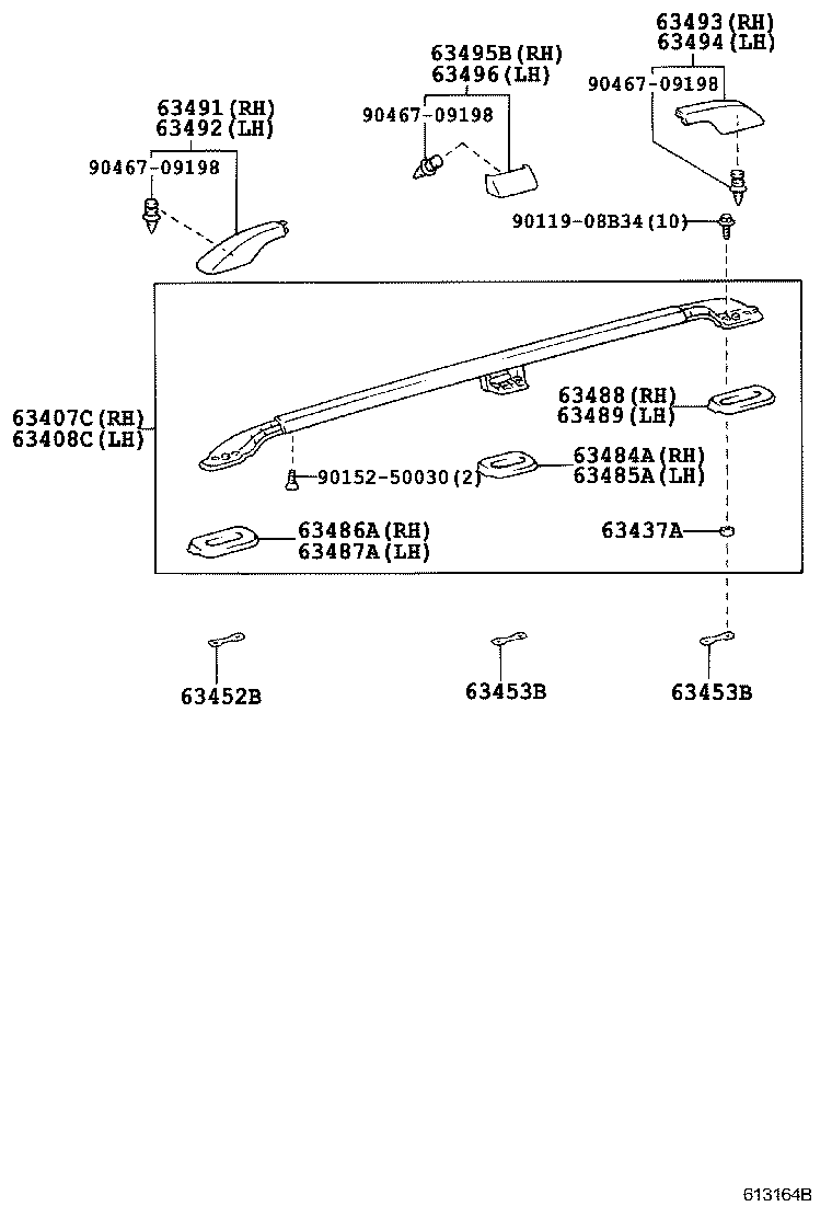 Рейлинг левый для Тойота Ленд Крузер 2005-2007