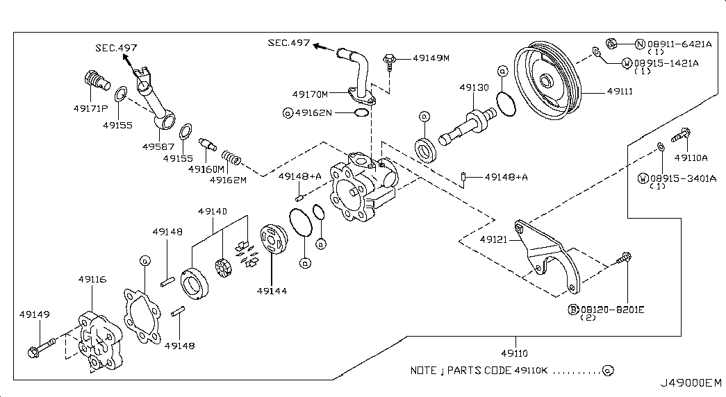 Насос ГУР для Ниссан Теана 2005-2008