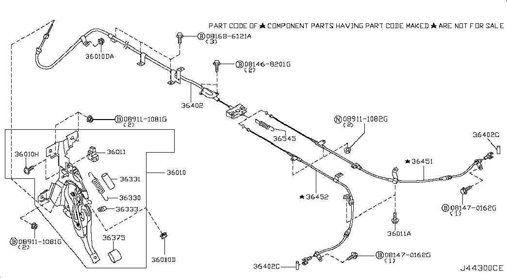 Трос правый стояночного, ручного тормоза для Ниссан Теана 2005-2008