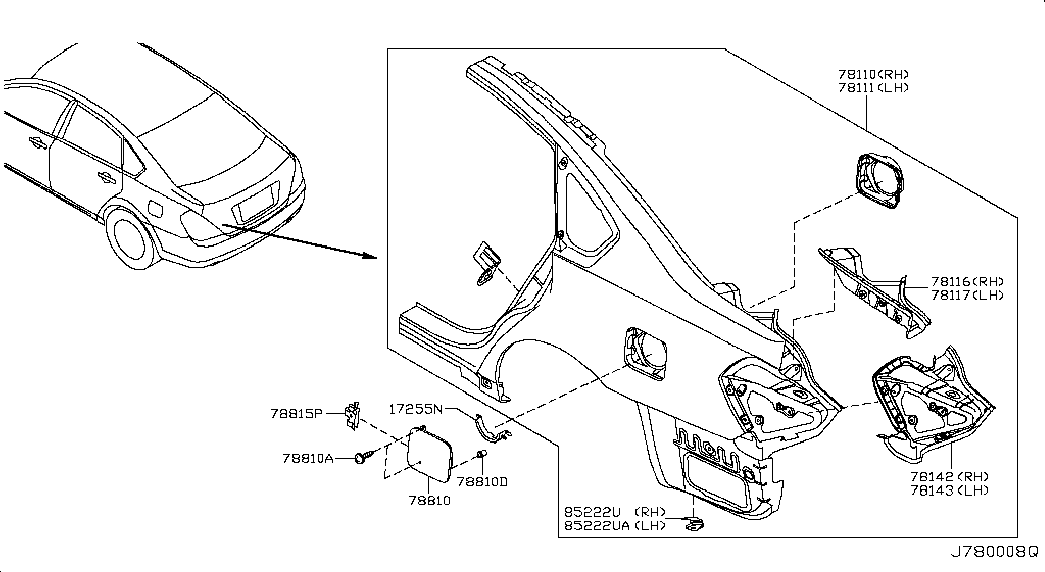 Крыло заднее левое для Ниссан Теана 2005-2008