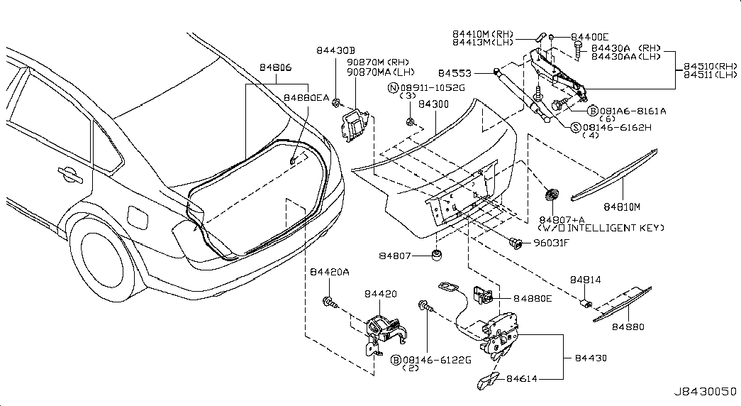Петля крышки багажника левая для Ниссан Теана 2005-2008
