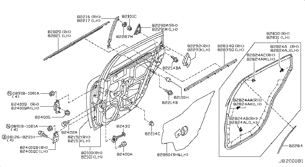 Дверь задняя левая для Ниссан Теана 2005-2008