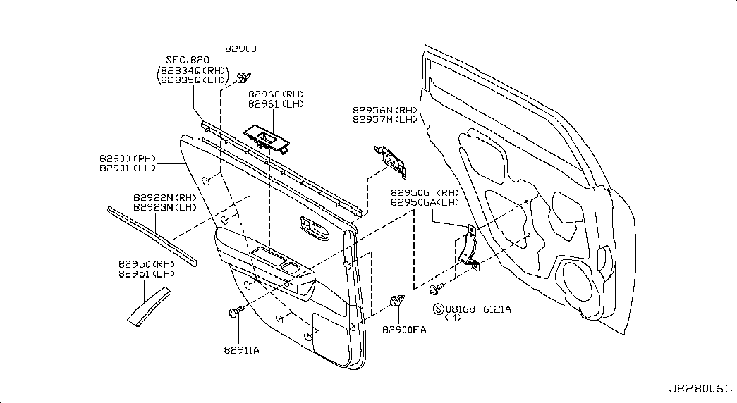 Панель отделки задней левой двери для Ниссан Теана 2005-2008