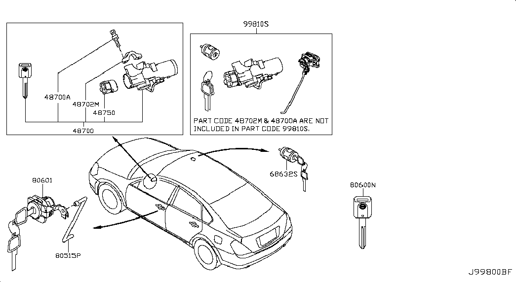 Комплект ключей для Ниссан Теана 2005-2008