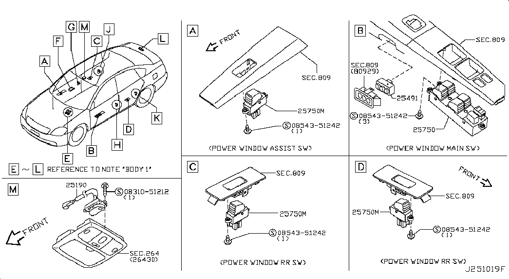Кнопки стеклоподъёмников водительской двери для Ниссан Теана 2005-2008
