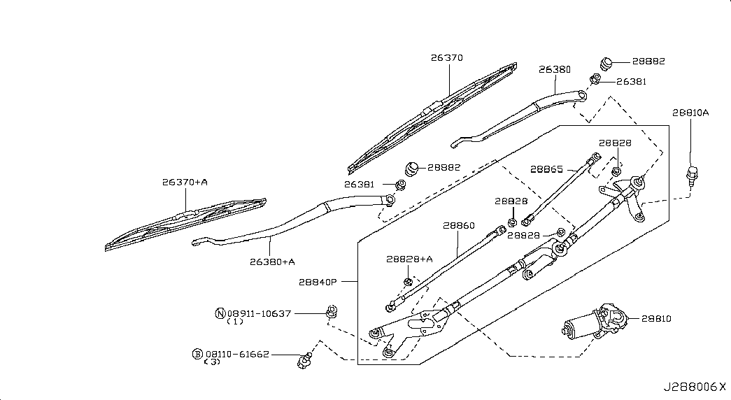 Моторчик переднего стеклоочистителя для Ниссан Теана 2005-2008