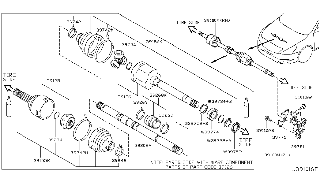 Приводной вал передний правый для Ниссан Теана 2008-2011