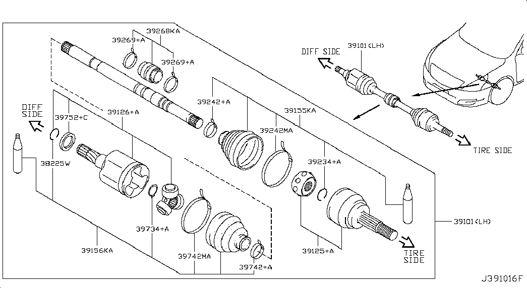 Приводной вал передний левый для Ниссан Теана 2008-2011