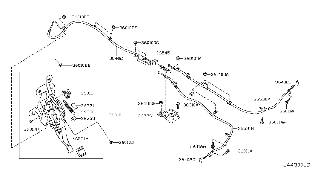 Трос правый стояночного, ручного тормоза для Ниссан Теана 2008-2011