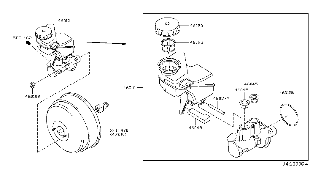 Главный тормозной цилиндр с бачком для Ниссан Теана 2008-2011