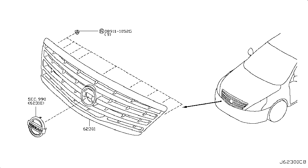 Решетка радиатора для Ниссан Теана 2008-2011