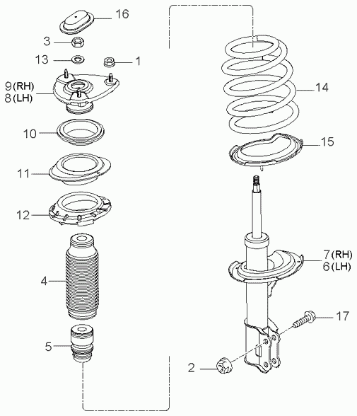 Стойка передняя левая для Киа Рио 2005-2009