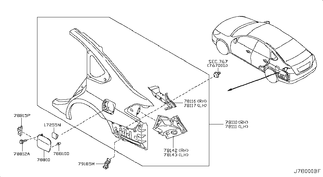 Крыло заднее левое для Ниссан Теана 2008-2011