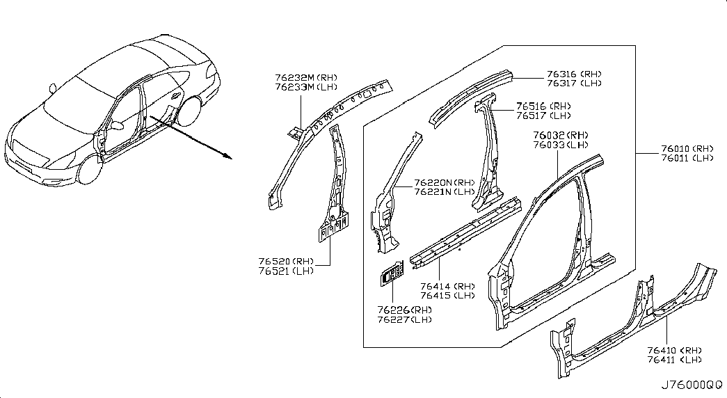 Центральная стойка кузова правая для Ниссан Теана 2008-2011
