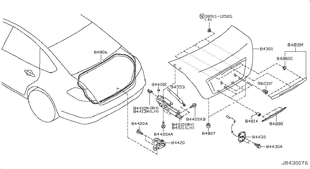 Крышка багажника для Ниссан Теана 2008-2011