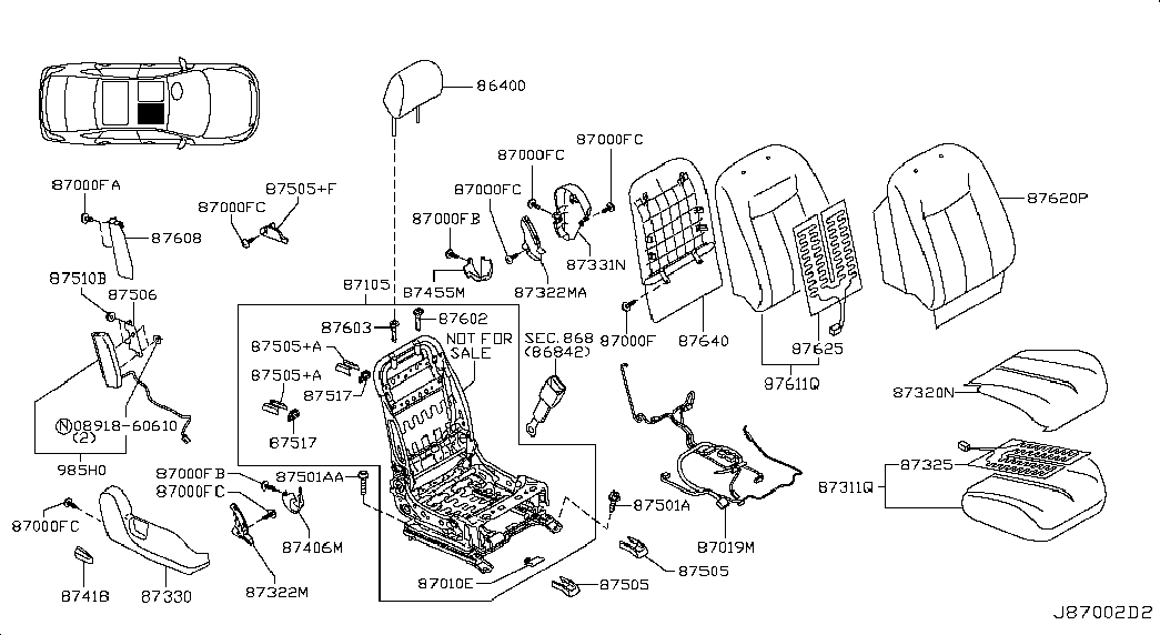 Подушка переднего сиденья пассажира для Ниссан Теана 2008-2011 