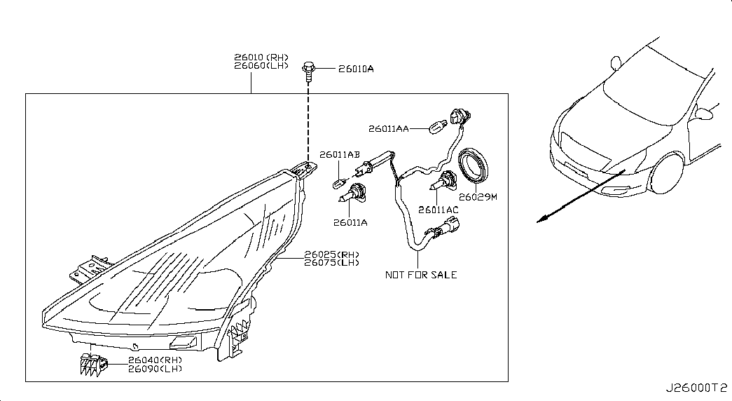 Фара правая в сборе для Ниссан Теана 2008-2011