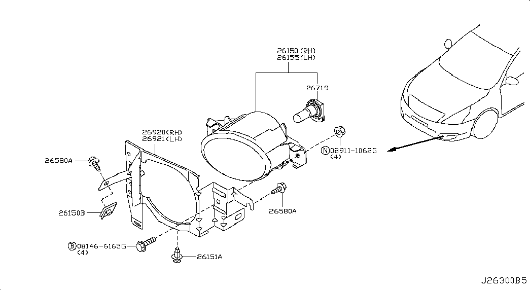 Фара противотуманная правая в сборе для Ниссан Теана 2008-2011