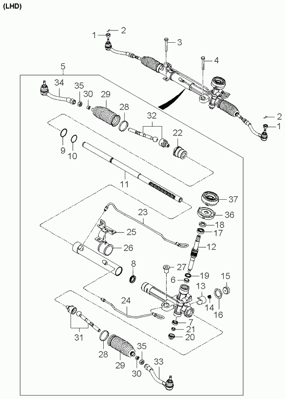 Рулевая рейка в сборе с наконечниками для Киа Рио 2005-2009
