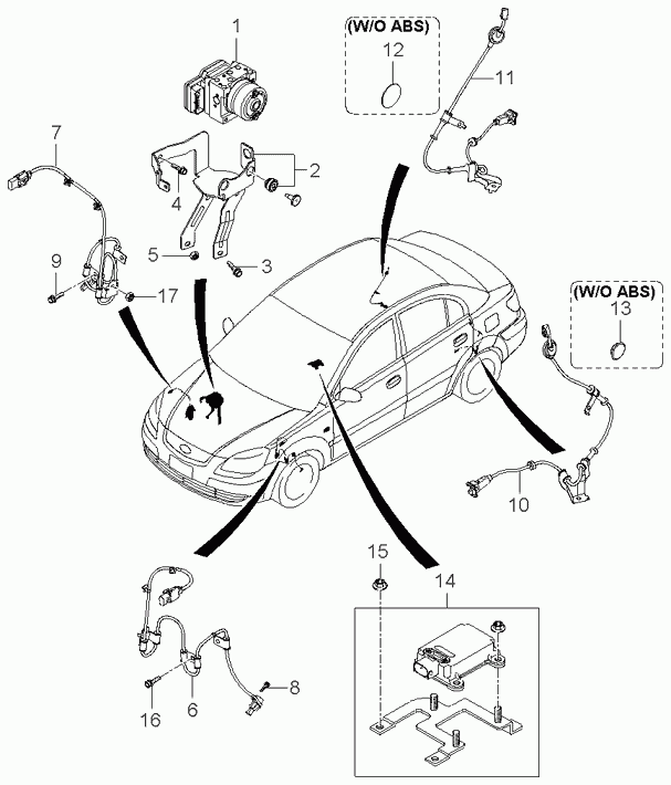 Датчик АБС передний левый для Киа Рио 2005-2009