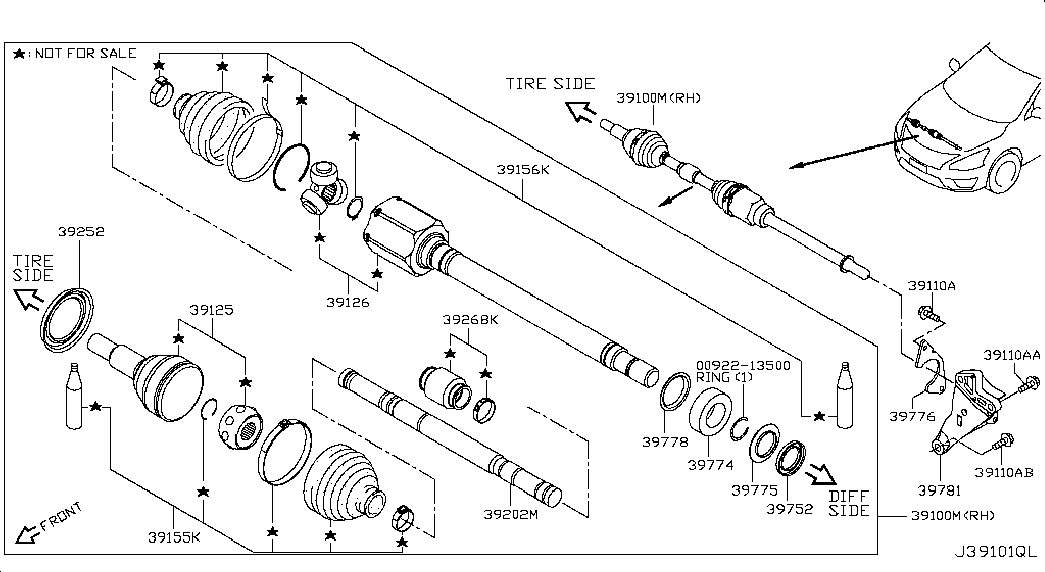 Шрус внутренний передний правый для Ниссан Теана 2014-2018