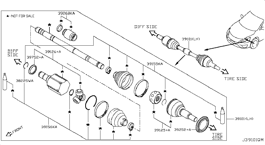 Приводной вал передний левый для Ниссан Теана 2014-2018