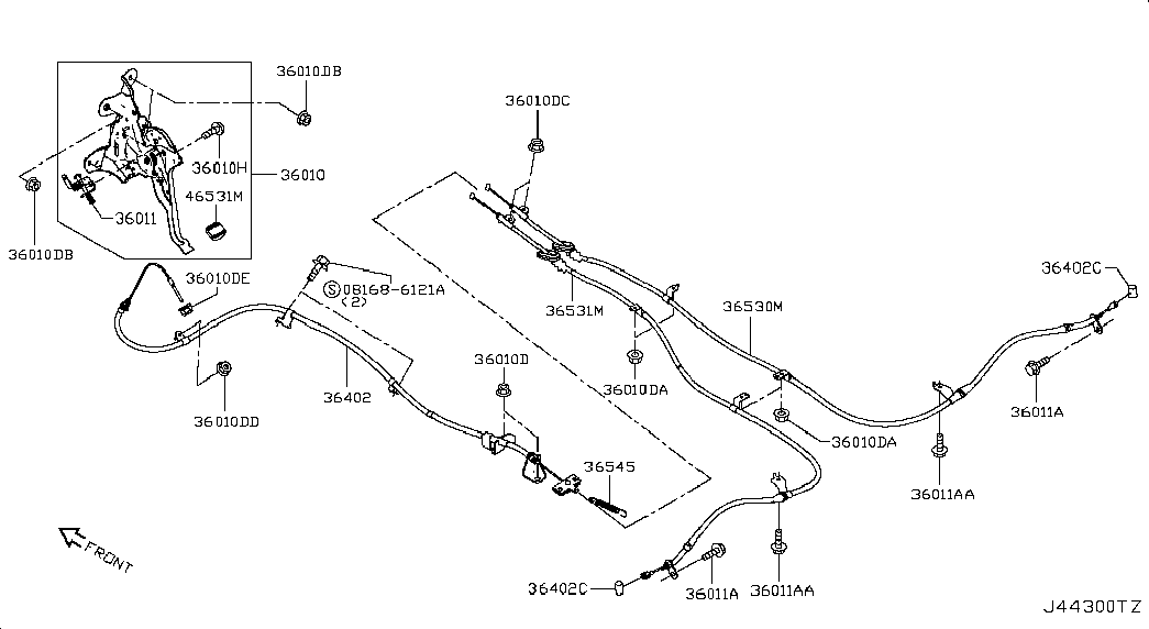 Трос левый стояночного, ручного тормоза для Ниссан Теана 2014-2018