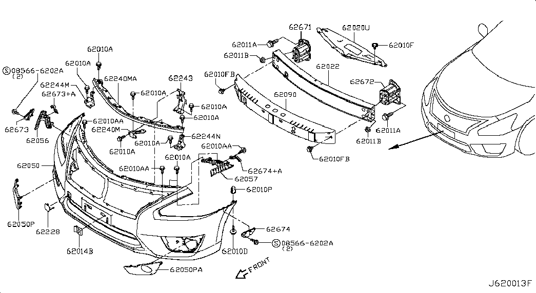 Усилитель переднего бампера для Ниссан Теана 2014-2018
