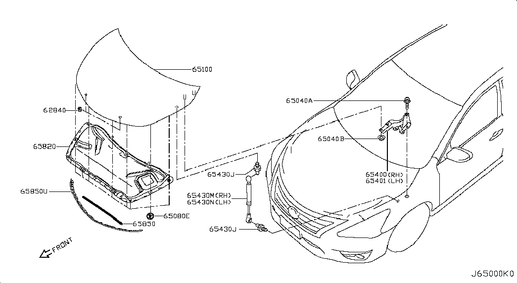 Амортизатор капота левый для Ниссан Теана 2014-2018