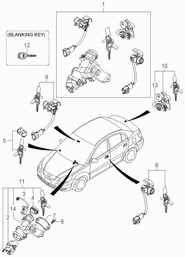 Набор ключей для Киа Рио 2005-2009