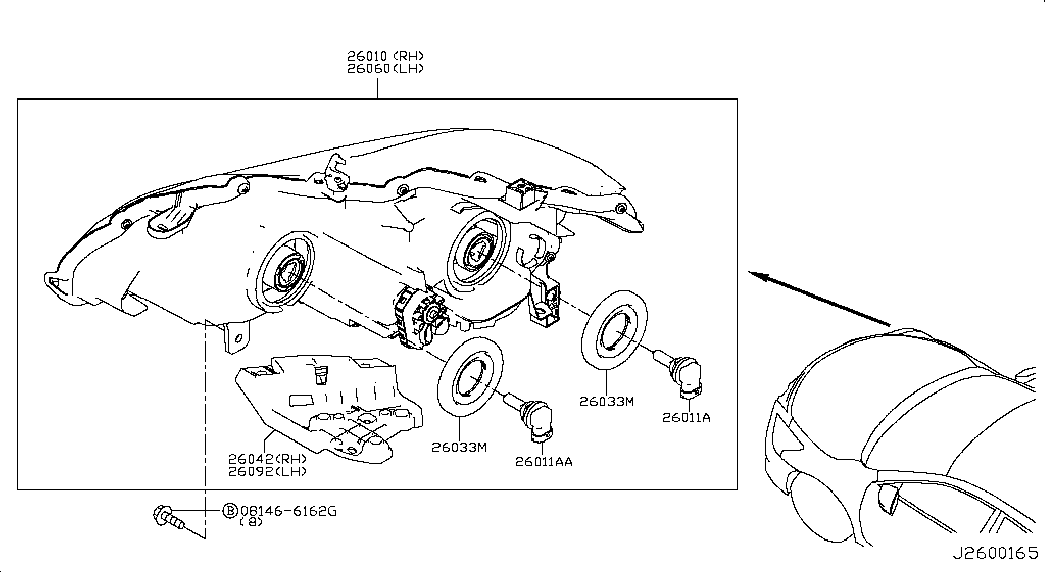 Фара левая в сборе для Ниссан Теана 2014-2018