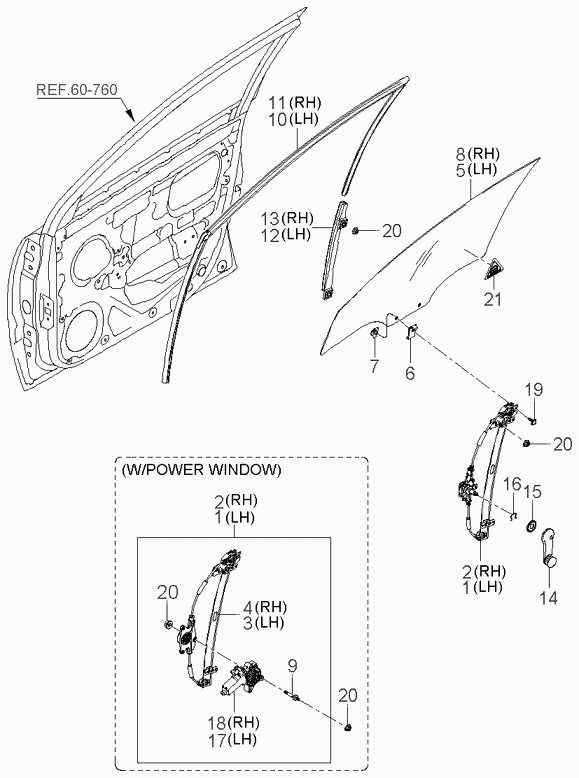 Стекло передней левой двери для Киа Рио 2005-2009