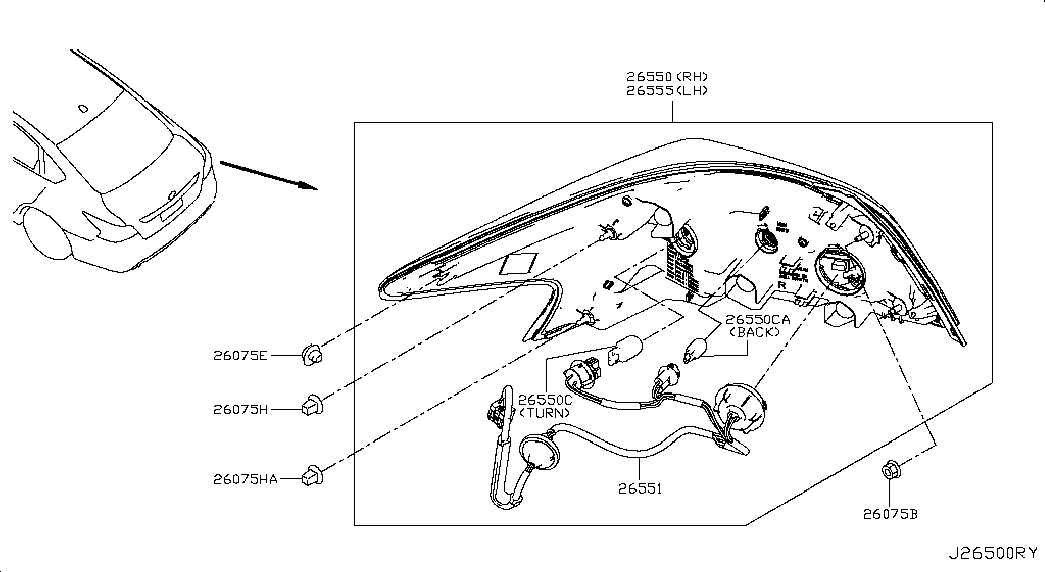 Фонарь задний левый на крыле для Ниссан Теана 2014-2018
