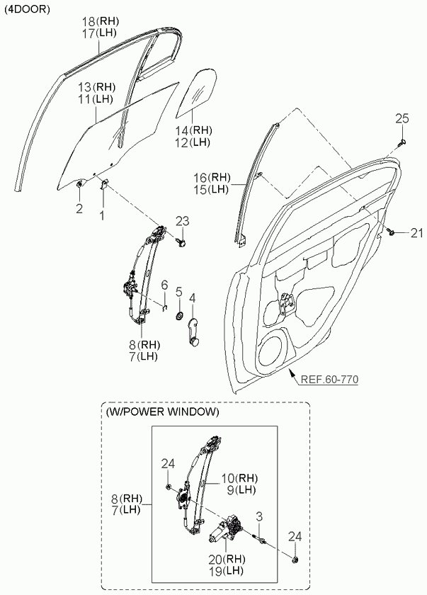 Стекло задней правой двери для Киа Рио 2005-2009
