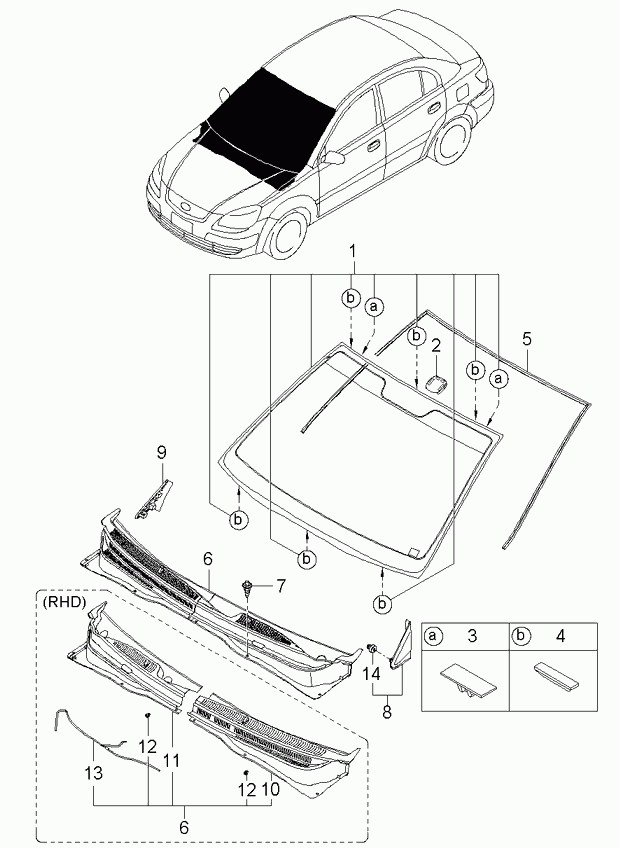 Лобовое стекло для Киа Рио 2005-2009