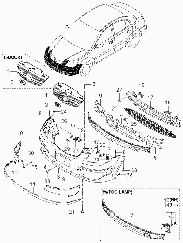 Решетка радиатора для Киа Рио 2005-2009